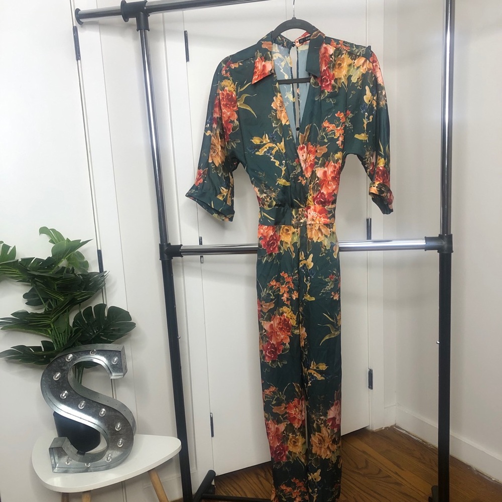Emerald Green Floral Jumpsuit